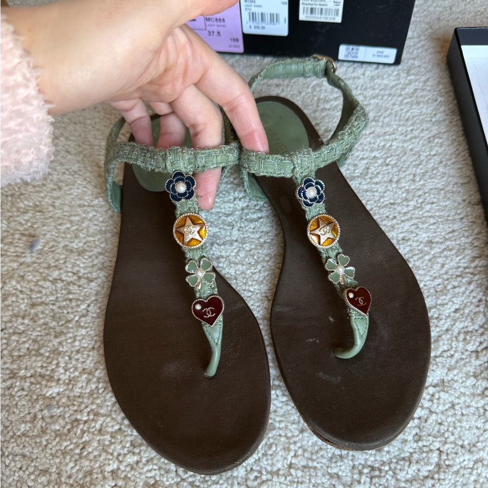 Chanel Stylish Green Sandals with Embellishments